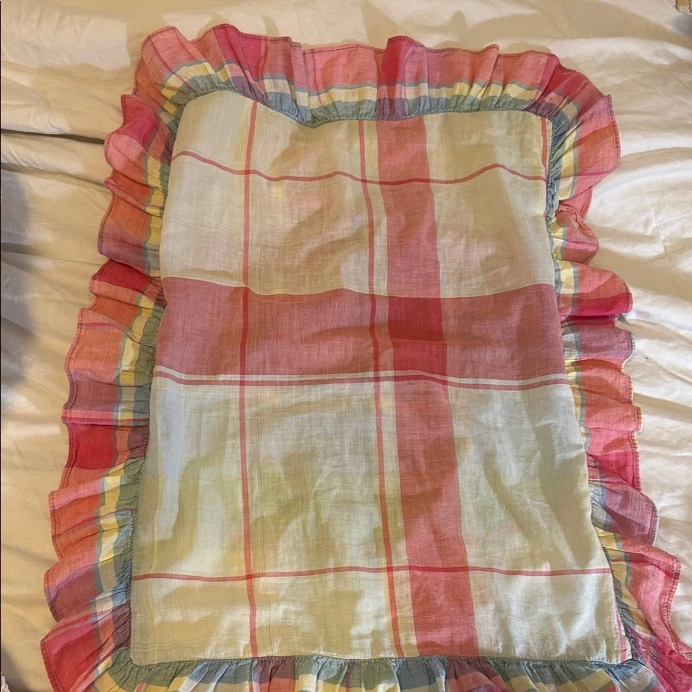 Set (2) vintage Ralph Lauren Pink Pastel Plaid Ruffled Pillow Shams - Picture 4 of 6